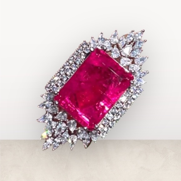 Luxury Oversized Simulated Mozambique Pink Ruby Ring Sz 7 - Picture 6 of 16